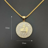 Religious Style Iced Out Round Allah Quran Pendant Necklace Metal Islam Muslim Arabic Gold Color Prayer Jewelry