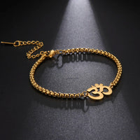 Buddha Hindu Yoga Om Pendant Bracelet Stainless Steel Adjustable Fashion Charm Anklet Trendy for Women Men Jewelry Festival Gift