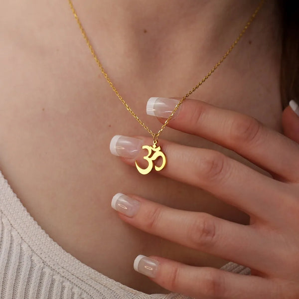 Stainless Steel Yoga Om Necklace for Women Gold Plated Aum Sanskrit Yoga Chakra Pendant Jewelry Mother's Day Gift