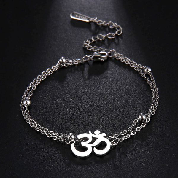 Buddha Hindu Yoga Om Pendant Bracelet Stainless Steel Adjustable Fashion Charm Anklet Trendy for Women Men Jewelry Festival Gift