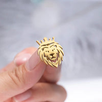 Punk Crown Lion Brooches Stainless Steel Mens Animal Hip Hop Party Accessories Wedding Jewelry Badge Pins for Groom