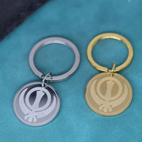 Sikhism Keychain For Men Sikh Khanda Stainless Steel Round Pendant Key Chains Religious Jewelry Birthday Gift For Boyfriend