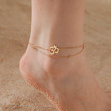 Skyrim Indian Buddhism Yoga OM Anklet Women Stainless Steel Double Layer Beads Chain Ankle Bracelet Amulet Summer Accessories