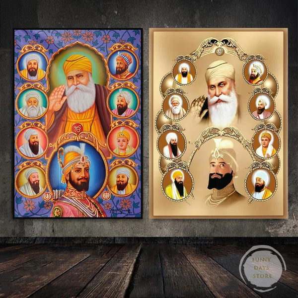 India Art The Ten Sikh Gurus Canvas Painting Wall Art Guru Nanak Posters Prints Sikhism Wall Picture for Living Room Decoration