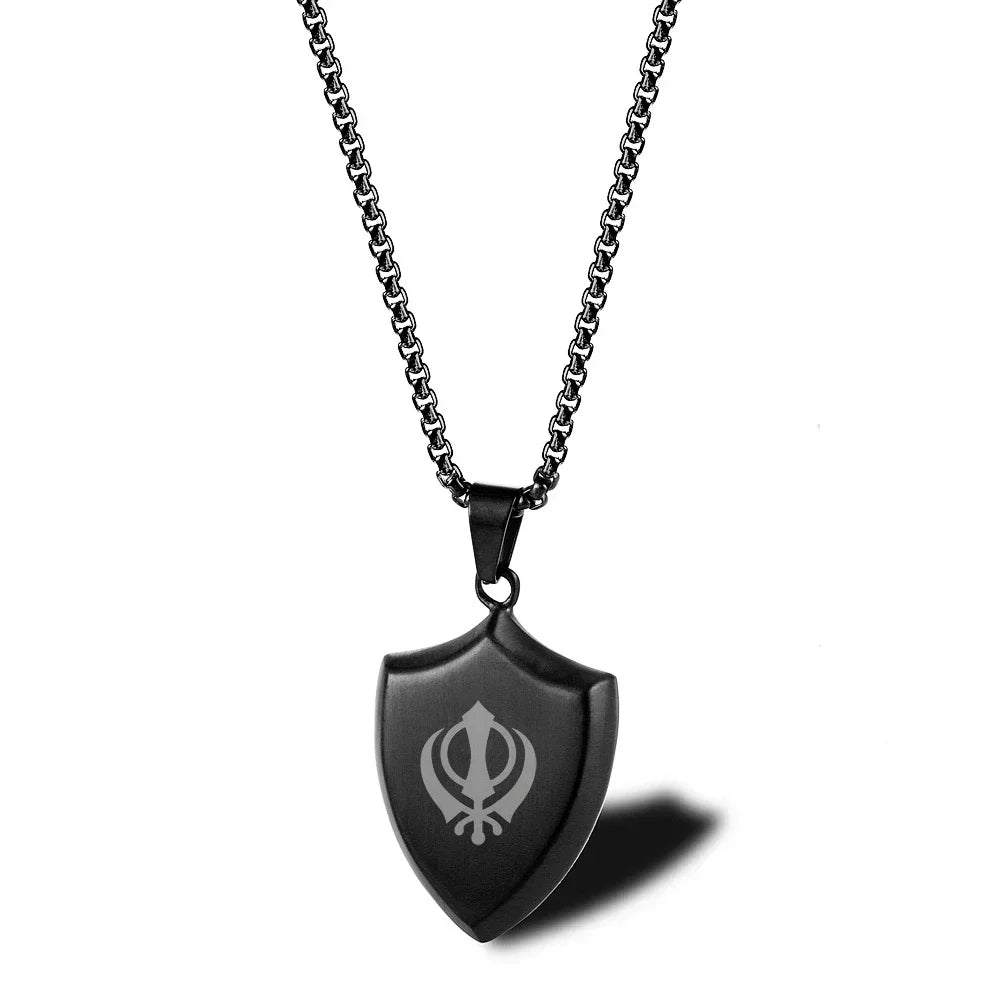 Personalized Shield Pendant Sikhism Sikh Men's Necklace Stainless Stee ...