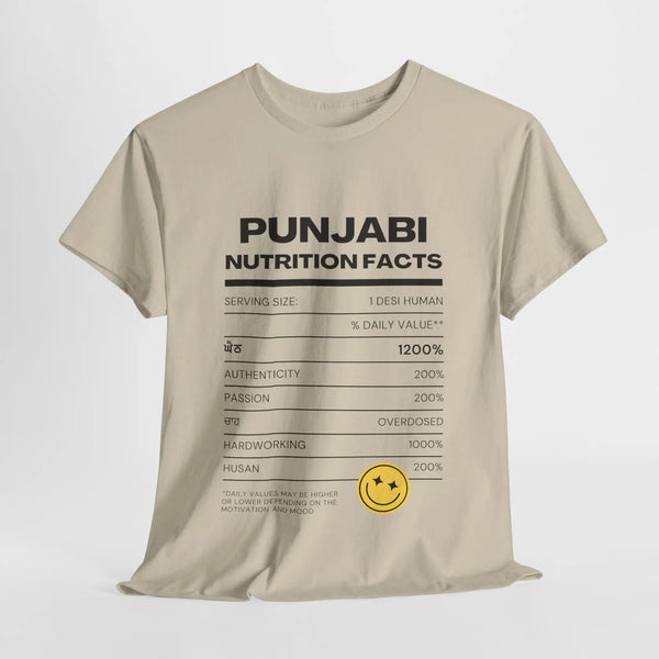 Punjabi Nutrition Fact Funny Heavy Cotton T Shirt for Him or Her