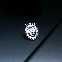 Punk Crown Lion Brooches Stainless Steel Mens Animal Hip Hop Party Accessories Wedding Jewelry Badge Pins for Groom