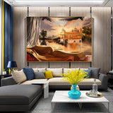 Abstract Art Canvas Painting Punjab Landscape Posters Golden Temple Bible River Pictures Print Wall Art Living Room Home Decor