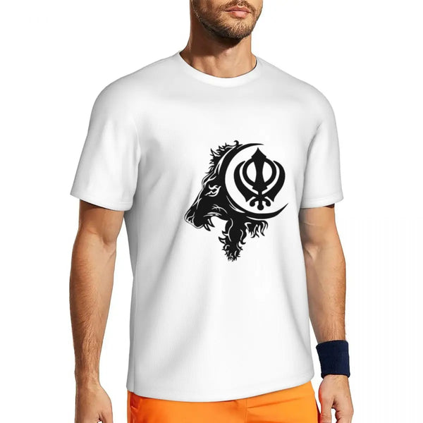 Lion Khanda Sher Sikh Men's Short-sleeved Mesh Classic Loose Cool Comfortable T-Shirt