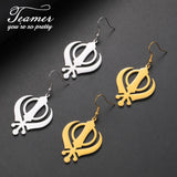 Teamer Sikh Khanda Punjabi Pendant Dangle Earrings Stainless Steel Gold Color Religious Symbol Shield Sikhism Women Jewelry Gift