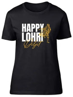 Personalised Dhol Player Women T Shirt Happy Lohri Any Name Punjabi Festival long or short sleeves