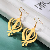 Teamer Sikh Khanda Punjabi Pendant Dangle Earrings Stainless Steel Gold Color Religious Symbol Shield Sikhism Women Jewelry Gift