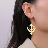 Teamer Sikh Khanda Punjabi Pendant Dangle Earrings Stainless Steel Gold Color Religious Symbol Shield Sikhism Women Jewelry Gift