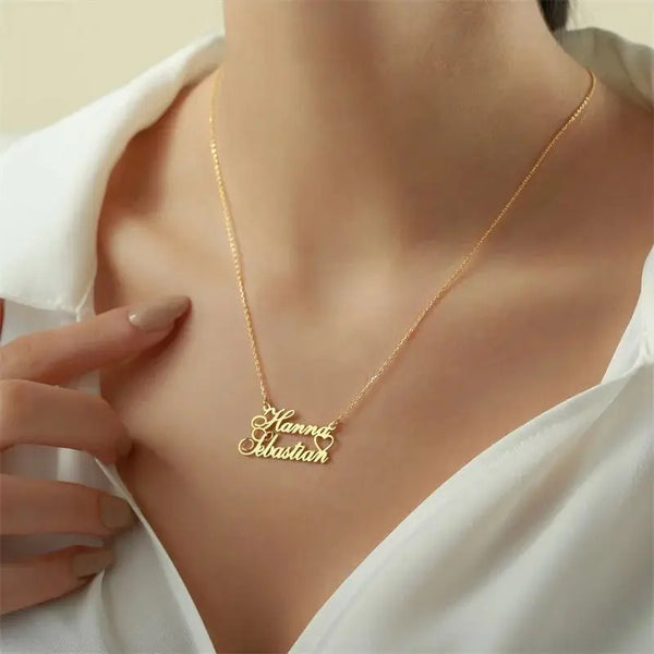 2 Names Heart Custom Name Necklace Women's Stainless Steel Necklace Clavicle Chain Customized Products Jewelry Wedding Gifts