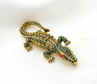 Stunning Vintage Look Gold Plated Green Crocodile Design Brooch Broach Pin B47