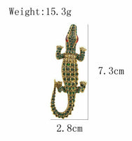 Stunning Vintage Look Gold Plated Green Crocodile Design Brooch Broach Pin B47