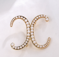 Vintage Look Gold Plated Letter Faux Pearls Brooch Suit Coat Broach Pin GGG3