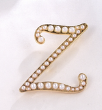 Vintage Look Gold Plated Letter Faux Pearls Brooch Suit Coat Broach Pin GGG3